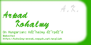 arpad kohalmy business card